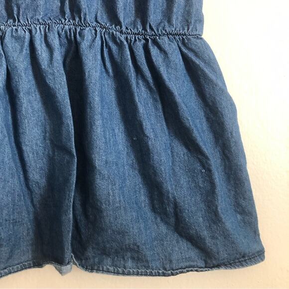 Tea Rose Blue Chambray Soft Denim Cotton Peplum High Neck Sleeveless Tank Top - Picture 2 of 7